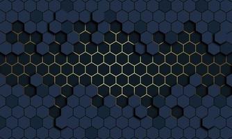 3d abstract honeycomb with golden lines and shadow. vector