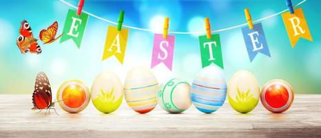 Beautiful Easter background with colorful Easter eggs photo