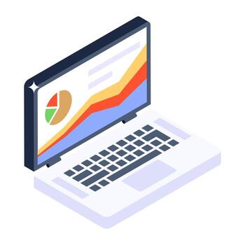 Mountains chart inside smartphone, isometric icon of statistical app vector