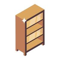 Office racks, isometric icon of wooden bookshelves vector
