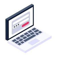Website login isometric vector, web page with password key bar vector