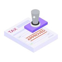 Stamp on financial ledger sheet, isometric icon of tax approved vector