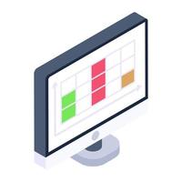 Isometric icon of table graph, online analytics vector