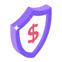 Secure dollar, currency protection inside security shield with padlock vector