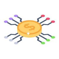 Isometric icon of digital currency, dollar with electrical nodes vector