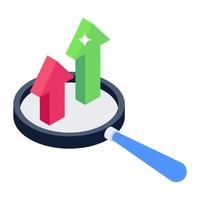 Business analytics inside magnifier, isometric icon of growth analysis vector