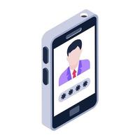 A trendy isometric icon of mobile user vector