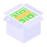 Cash cardboard icon in isometric style vector
