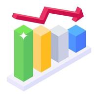 An infographic with decrease arrows, down chart isometric icon vector