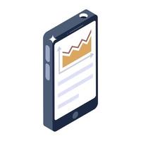 Data inside mobile phone, concept of mobile graph isometric icon vector