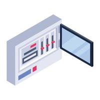 Editable isometric style of on off button, circuit breaker control panel vector