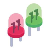 Electronic component icon in isometric style, capacitors vector