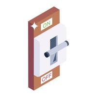 Editable isometric style of on off button, circuit breaker control panel vector