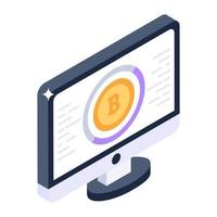 Online bitcoin in modern isometric style, crypto webpage vector