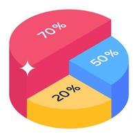 A multi pie chart or a circle chart isometric icon vector