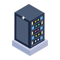 un icono de rack de servidor de datos en estilo isométrico vector