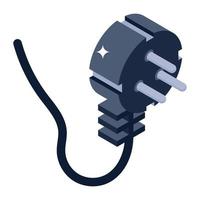 Power plug icon in isometric design, three pin plug editable vector