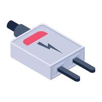 Power plug icon in isometric design, plug editable vector