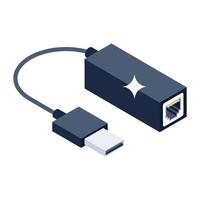 Isometric icon of data cable, modern style vector