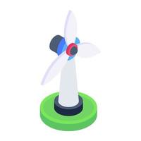 Windmill icon in isometric style, wind turbine vector