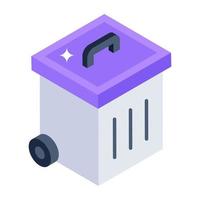 Icon of dustbin, isometric design vector