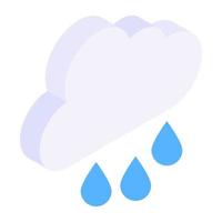 estilo isométrico de lluvia, icono de lluvia de nubes en estilo moderno vector