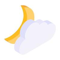 Moon with cloud symbolizing cloudy night icon vector