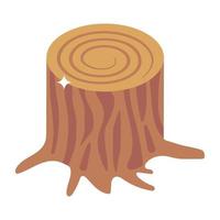 diseño isométrico de tocón de árbol, icono de madera. vector