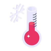 Thermometer with down arrow denoting isometric icon of temperature down vector