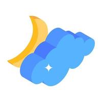 Cloud with sun and snowflakes denoting isometric icon of snowy day vector