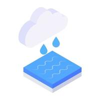 Rainy cloud on water denoting sea rain editable vector