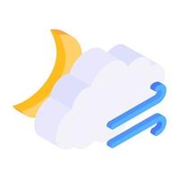 Cloud with sun and snowflakes denoting isometric icon of snowy day vector