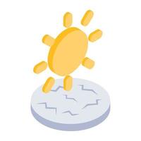 Sun with cracked ground denoting isometric icon of drought vector