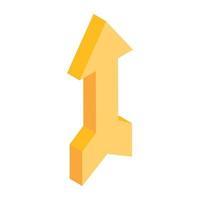 Curved up arrow icon in isometric design vector