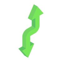 Curved up arrow icon in isometric design vector