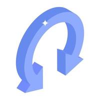 Curved up arrow icon in isometric design vector