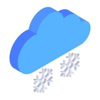 Snowflakes falling from cloud in slow motion denoting snowfall icon