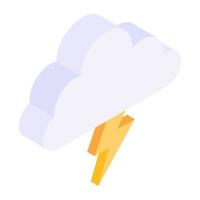 Thunder cloud in isometric style icon, vector