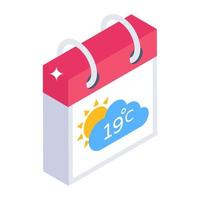 Cloud on calendar denoting, isometric weather calendar icon vector