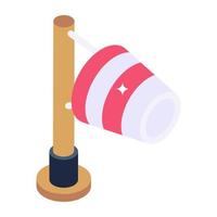 A cone mounted on a mast showcasing windsock isometric icon vector