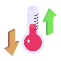 termómetro con flechas hacia arriba y hacia abajo que indican un icono isométrico de la termodinámica vector