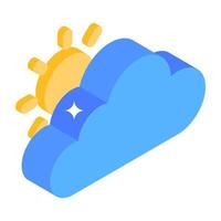 nube con sol, icono isométrico parcialmente soleado vector