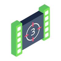 Reel with timer denoting isometric icon of film countdown vector