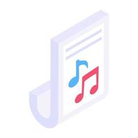 Musical notes on paper denoting isometric icon of music script vector