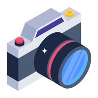 Digital camera in isometric style icon, capturing device vector