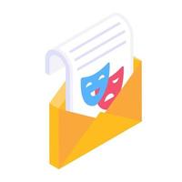 Isometric editable icon of party invitation letter vector