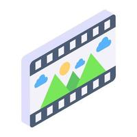 Landscape film in isometric style icon, editable vector