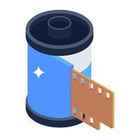 Film roll in isometric style icon, editable vector