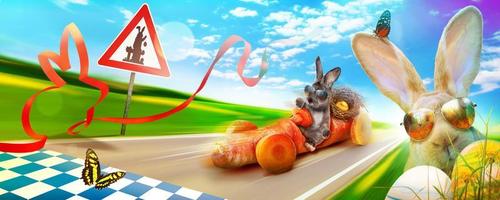 Funny Easter bunny. Happy Easter holiday concept. photo