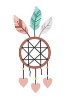 Vector boho dreamcatcher with pendants and feathers. Bohemian icon isolated on white background. Celestial ornate illustration.